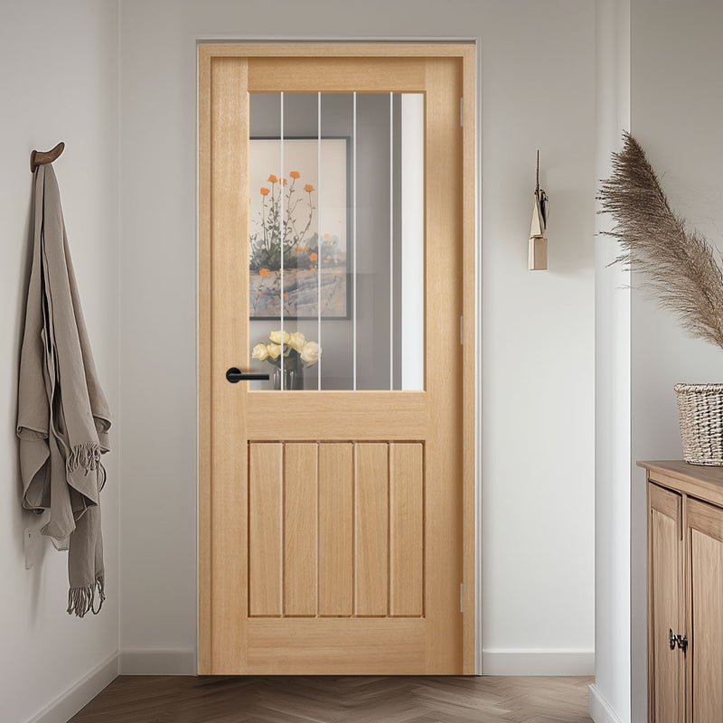 Mexicano Oak Internal Door - Clear Glass Frosted Lines - Prefinished ...
