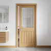 Mexicano Oak Single Evokit Pocket Door - Half Light Clear Glass - Frosted Lines