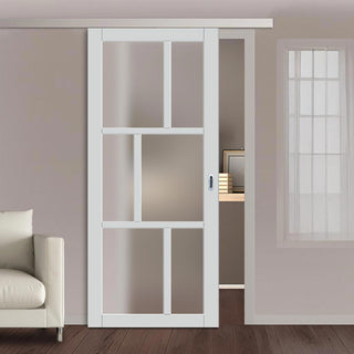 Image: Single Sliding Door & Premium Wall Track - Eco-Urban® Milan 6 Pane Door DD6422SG Frosted Glass - 6 Colour Options