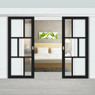 Image: Double Sliding Door & Premium Wall Track - Eco-Urban® Milan 6 Pane Doors DD6422G Clear Glass - 6 Colour Options