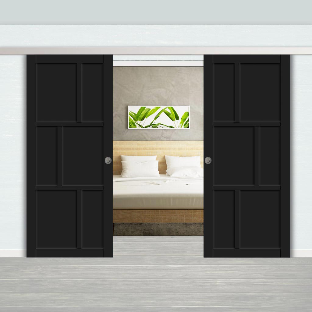 Double Sliding Door & Premium Wall Track - Eco-Urban® Milan 6 Panel Doors DD6422 - 6 Colour Options