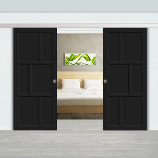 Image: Double Sliding Door & Premium Wall Track - Eco-Urban® Milan 6 Panel Doors DD6422 - 6 Colour Options