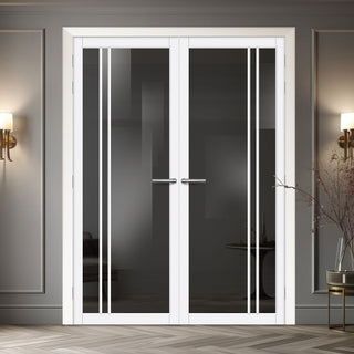 Image: Milano Solid Wood Internal Door Pair UK Made DD0101T Tinted Glass - Cloud White Premium Primed - Urban Lite® Bespoke Sizes