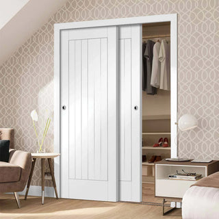 Image: Minimalist Wardrobe Door & Frame Kit - Two Suffolk Flush Doors - White Primed