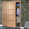 Minimalist Wardrobe Door & Frame Kit - Two Shaker Oak 4 Panel Solid Doors - Unfinished