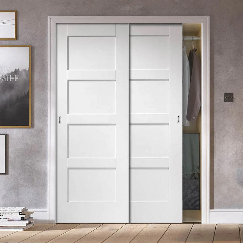 Minimalist Wardrobe Door & Frame Kit - Two Shaker 4P Doors - White Primed