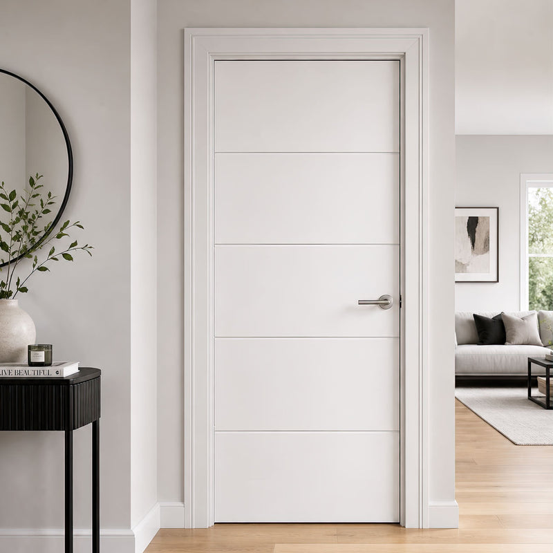 White Fire Internal Door, 4 Line Moulded Internal Door - 1/2 Hour Rated - White Primed