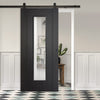 Top Mounted Black Sliding Track & Door - Monaco Black Internal Door - Clear Glass - Laminated