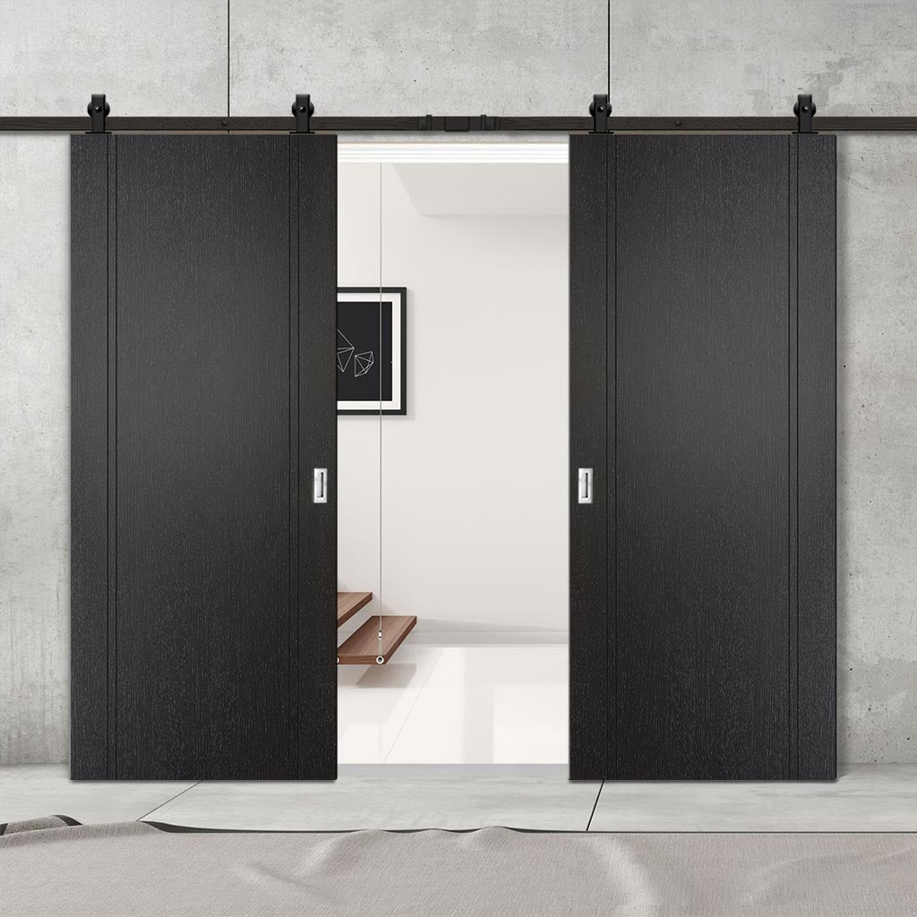 Top Mounted Black Sliding Track & Double Door - Monaco Black Internal Door - Laminated