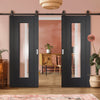 Top Mounted Black Sliding Track & Double Door - Monaco Black Internal Door - Clear Glass - Laminated