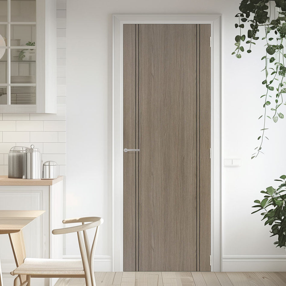 Monaco Flush Light Grey Internal Door with Contrasting Lines - Laminated