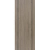 Top Mounted Black Sliding Track & Double Door - Monaco Flush Light Grey Internal Door with Contrasting Lines - Laminated