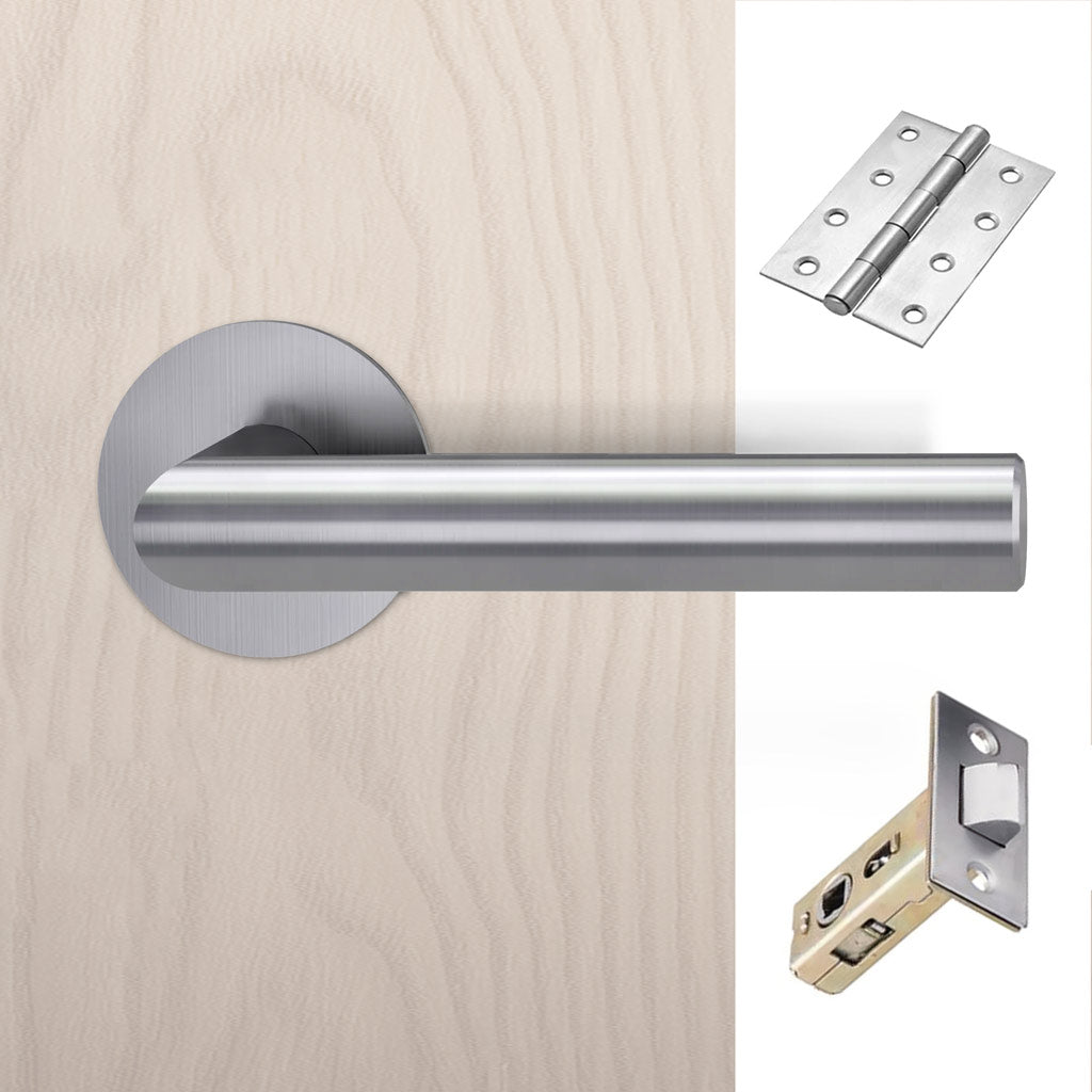 Monroe Door Lever Handle Pack - 4 Square Hinges - Satin Stainless Steel