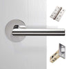 Monroe Door Lever Handle Pack - 3 Square Hinges - Polished Stainless Steel