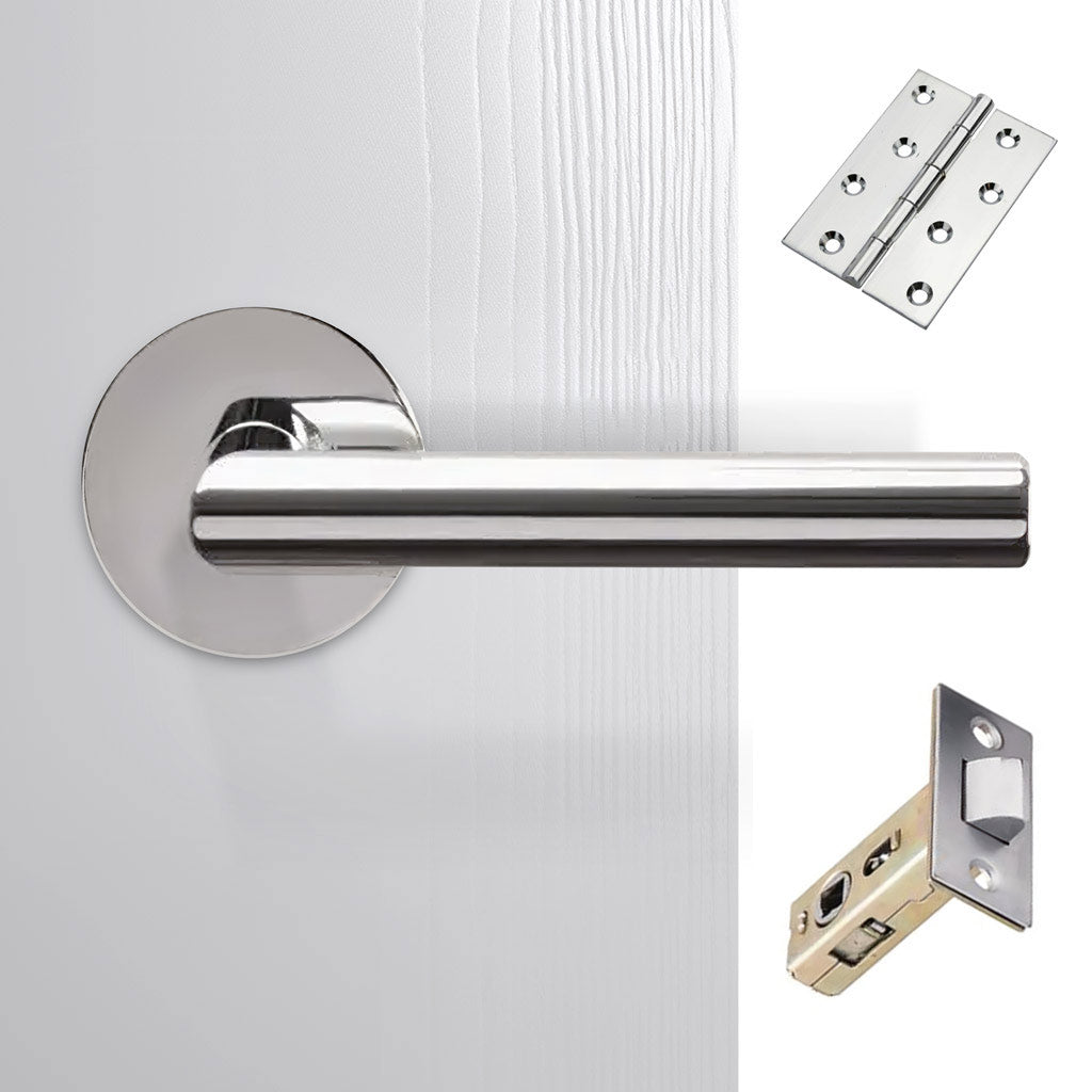 Monroe Door Lever Handle Pack - 4 Square Hinges - Polished Stainless Steel