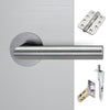 Monroe Double Door Lever Handle Pack - 8 Radius Cornered Hinges - Satin Stainless Steel - Combo Handle and Accessory Pack