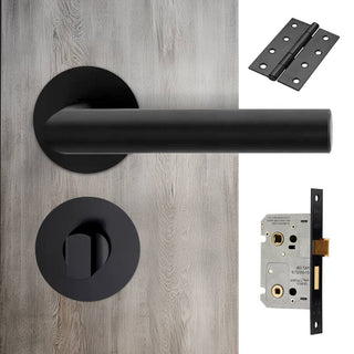 Image: Monroe Door Lever Bathroom Handle Pack - 3 Square Hinges - Matt Black