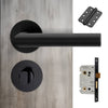 Monroe Door Lever Bathroom Handle Pack - 3 Radius Cornered Hinges - Matt Black