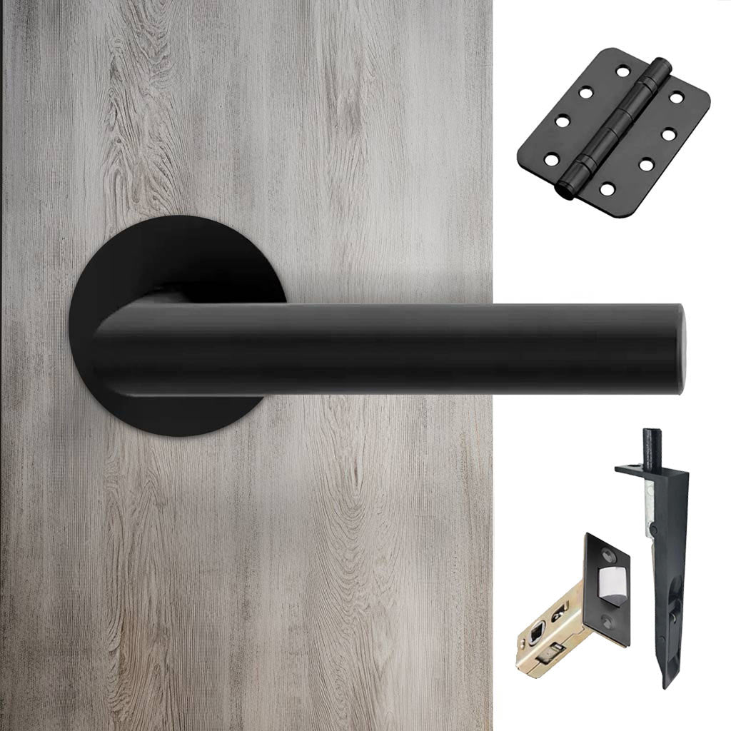 Monroe Double Door Lever Handle Pack - 6 Radius Cornered Hinges - Matt Black - Combo Handle and Accessory Pack