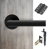 Monroe Double Door Lever Handle Pack - 8 Radius Cornered Hinges - Matt Black - Combo Handle and Accessory Pack