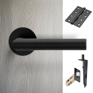 Image: Monroe Double Door Lever Handle Pack - 8 Square Hinges - Matt Black - Combo Handle and Accessory Pack
