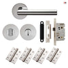 Monroe Door Lever Bathroom Handle Pack - 4 Square Hinges - Polished Stainless Steel