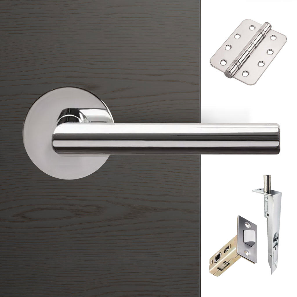 Monroe Double Door Lever Handle Pack - 8 Radius Cornered Hinges - Polished Stainless Steel - Combo Handle and Accessory Pack