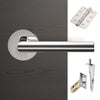 Monroe Double Door Lever Handle Pack - 6 Radius Cornered Hinges - Polished Stainless Steel - Combo Handle and Accessory Pack