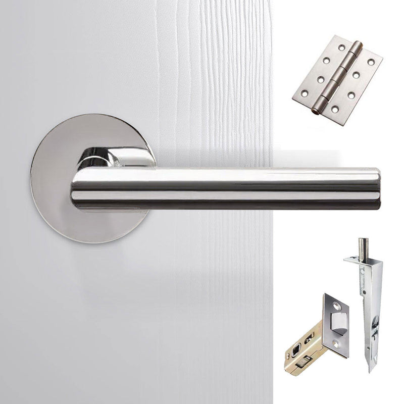 Monroe Double Door Lever Handle Pack - 6 Square Hinges - Polished Stainless Steel