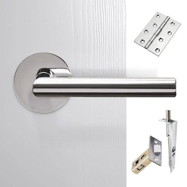 Monroe Double Door Lever Handle Pack - 6 Square Hinges - Polished Stainless Steel