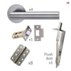 Monroe Double Door Lever Handle Pack - 8 Radius Cornered Hinges - Satin Stainless Steel - Combo Handle and Accessory Pack