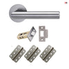 Monroe Door Lever Handle Pack - 3 Radius Cornered Hinges - Satin Stainless Steel