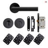 Monroe Door Lever Bathroom Handle Pack - 4 Radius Cornered Hinges - Matt Black