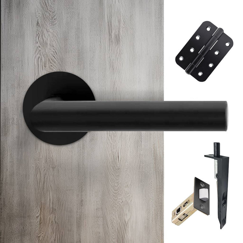 Monroe Double Door Lever Handle Pack - 8 Radius Cornered Hinges - Matt Black - Combo Handle and Accessory Pack