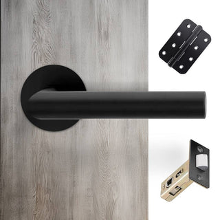 Image: Monroe Door Lever Handle Pack - 4 Radius Cornered Hinges - Matt Black