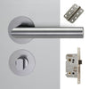Monroe Door Lever Bathroom Handle Pack - 4 Radius Cornered Hinges - Satin Stainless Steel