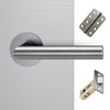 Monroe Door Lever Handle Pack - 4 Radius Cornered Hinges - Satin Stainless Steel
