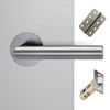 Monroe Door Lever Handle Pack - 3 Radius Cornered Hinges - Satin Stainless Steel