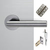 Monroe Double Door Lever Handle Pack - 8 Radius Cornered Hinges - Satin Stainless Steel - Combo Handle and Accessory Pack