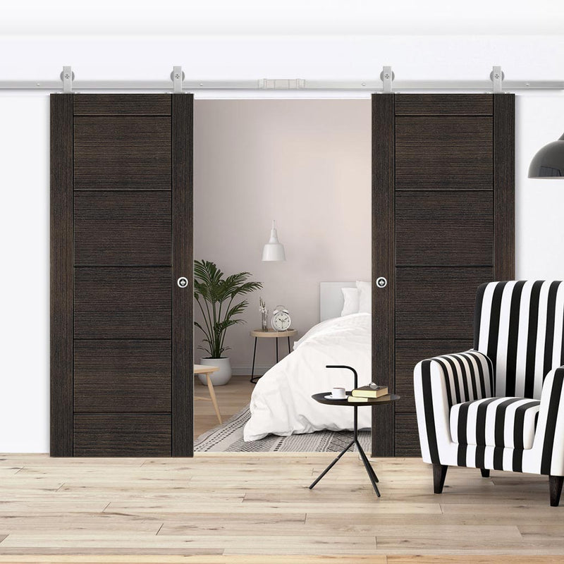 Top Mounted Stainless Steel Sliding Track & Montreal Prefinished Dark Grey Ash Double Door