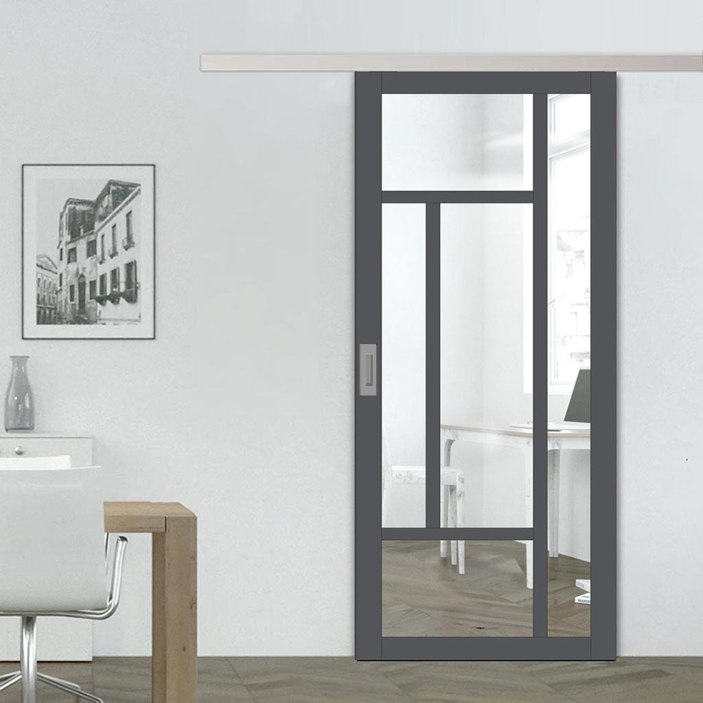 Single Sliding Door & Premium Wall Track - Eco-Urban® Morningside 5 Pane Door DD6437G Clear Glass - 6 Colour Options