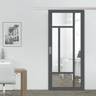Image: Single Sliding Door & Premium Wall Track - Eco-Urban® Morningside 5 Pane Door DD6437G Clear Glass - 6 Colour Options