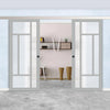Double Sliding Door & Premium Wall Track - Eco-Urban® Morningside 5 Pane Doors DD6437SG Frosted Glass - 6 Colour Options