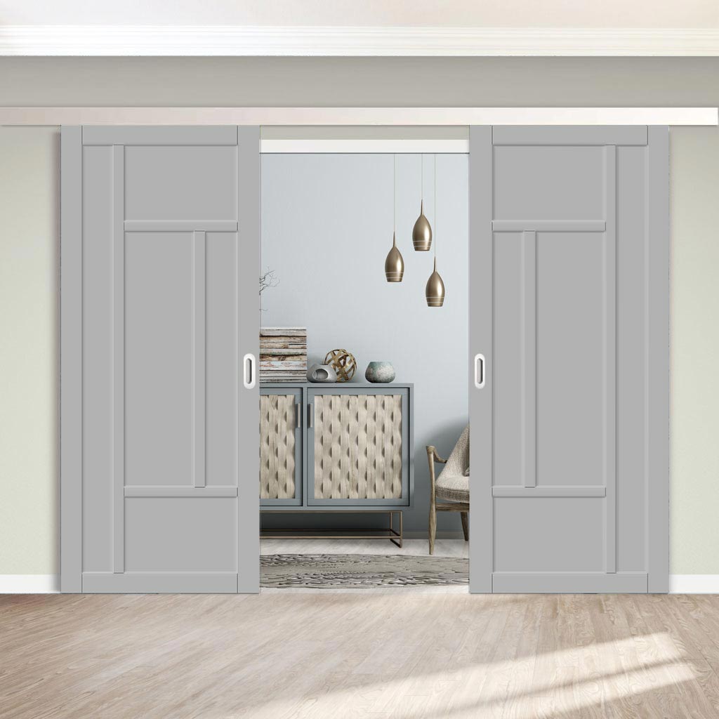 Double Sliding Door & Premium Wall Track - Eco-Urban® Morningside 5 Panel Doors DD6437 - 6 Colour Options