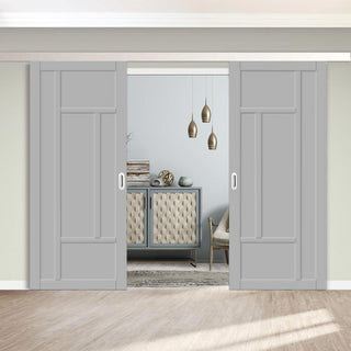 Image: Double Sliding Door & Premium Wall Track - Eco-Urban® Morningside 5 Panel Doors DD6437 - 6 Colour Options