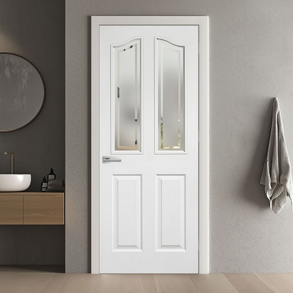 Moulded Mayfair 2 Pane White Primed Internal Door - Frosted Glass Clear Lines