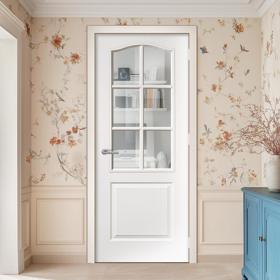 Moulded Classical 6 Pane White Primed Internal Door - Clear Glass