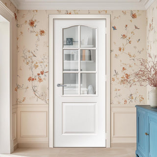 Image: Moulded Classical 6 Pane White Primed Internal Door - Clear Glass