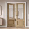 Murcia Oak Panel Internal Door Pair - Clear Glass - Prefinished