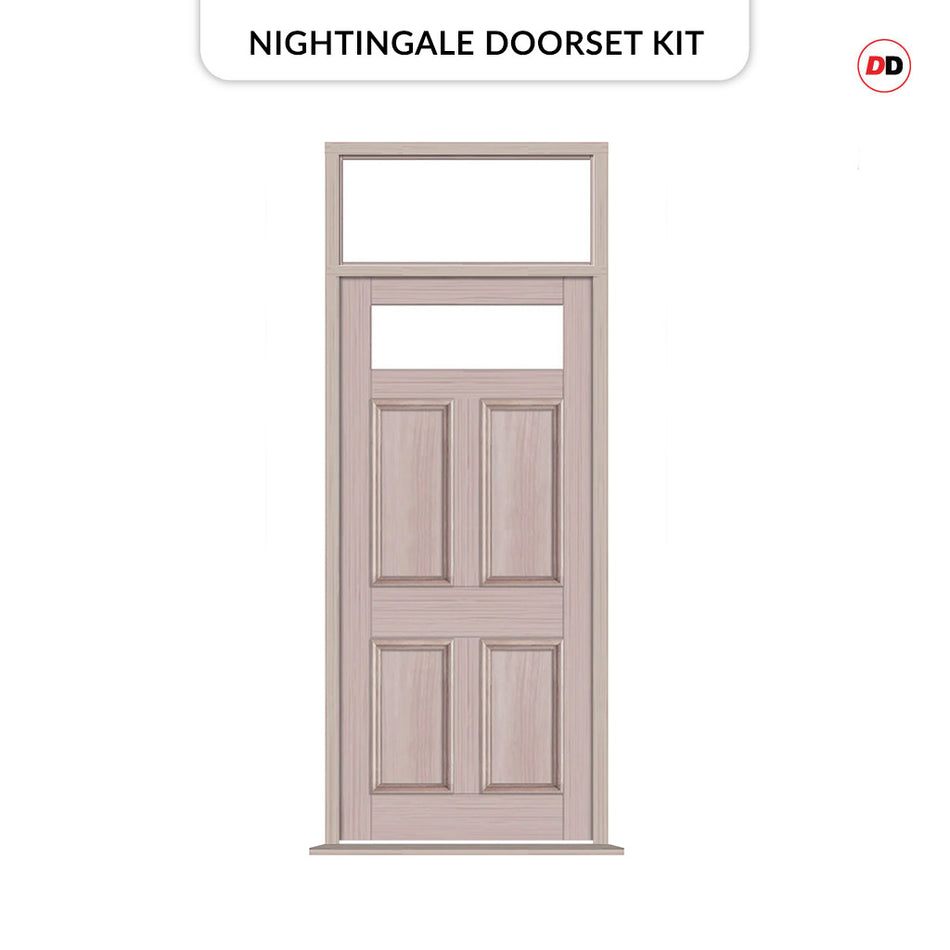 Exterior Victorian Nightingale 1L 4P Front Door with Transom - Customisable: Size, Colour, Glass Options